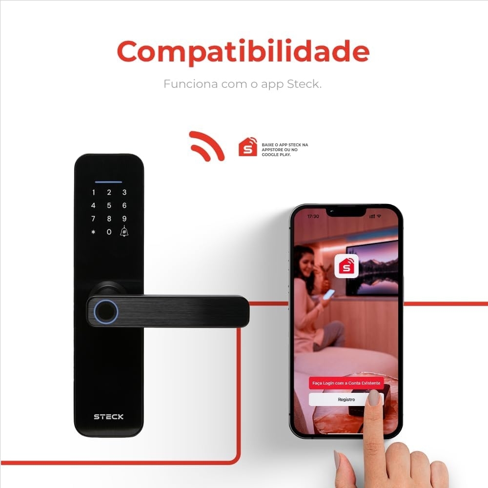 Fechadura Digital Inteligente Steck com Biometria/Wi-fi -SLOCK3PS1