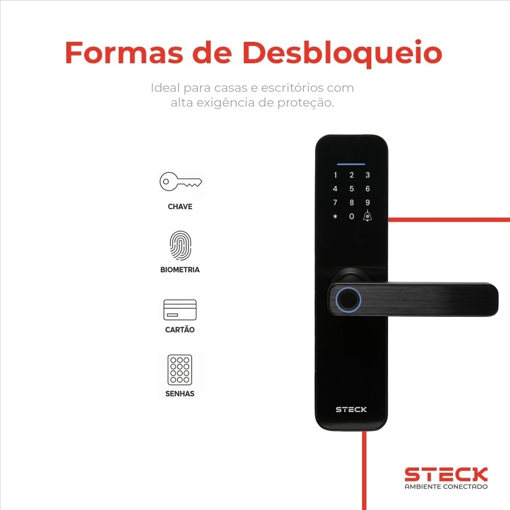Fechadura Digital Inteligente Steck com Biometria/Wi-fi -SLOCK3PS1