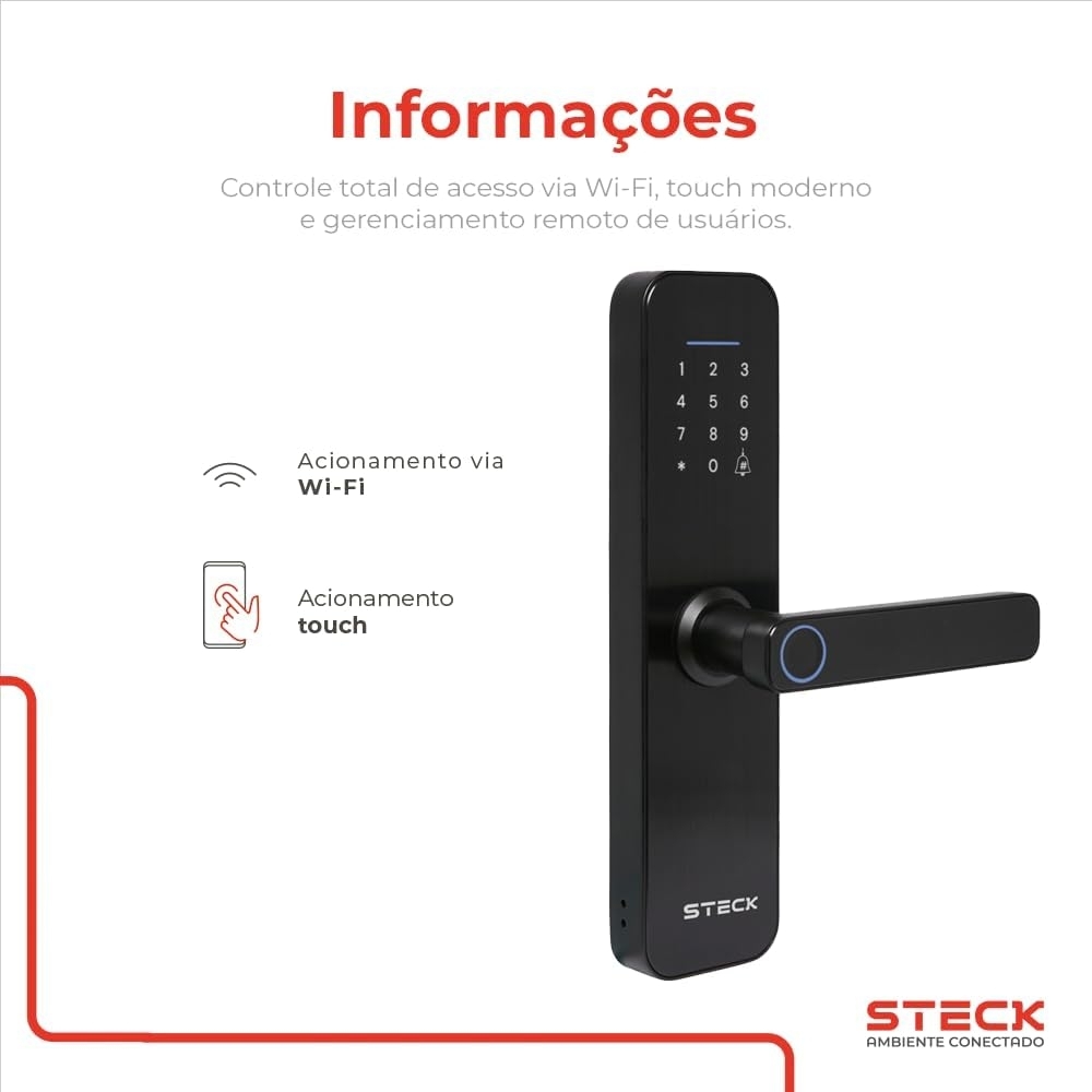 Fechadura Digital Inteligente Steck com Biometria/Wi-fi -SLOCK3PS1