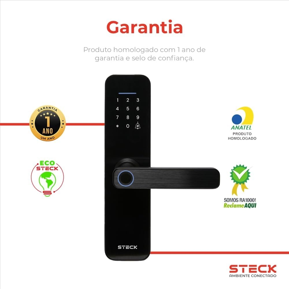 Fechadura Digital Inteligente Steck com Biometria/Wi-fi -SLOCK3PS1