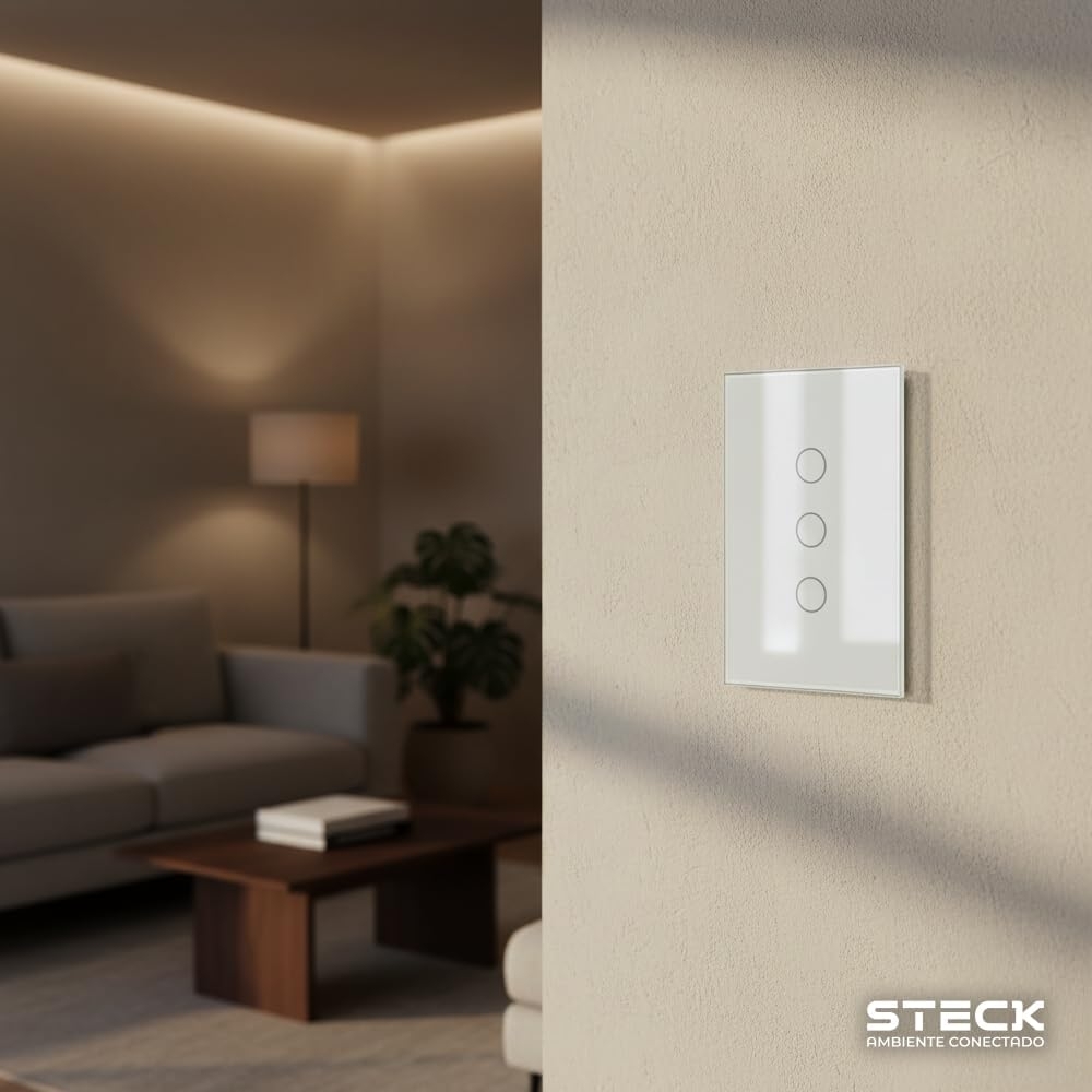 Interruptor Inteligente 4x2 Touch Steck 3 Teclas Branco Wi-Fi -SINT3B1