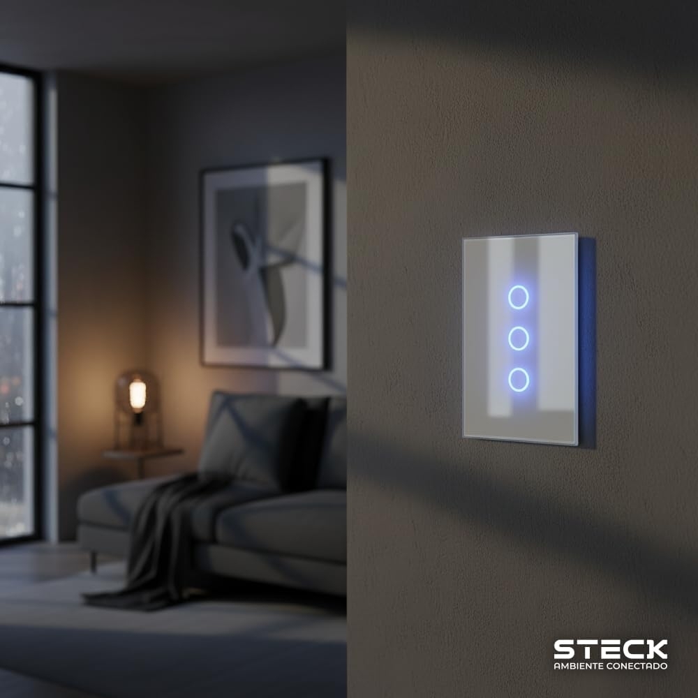 Interruptor Inteligente 4x2 Touch Steck 3 Teclas Branco Wi-Fi -SINT3B1