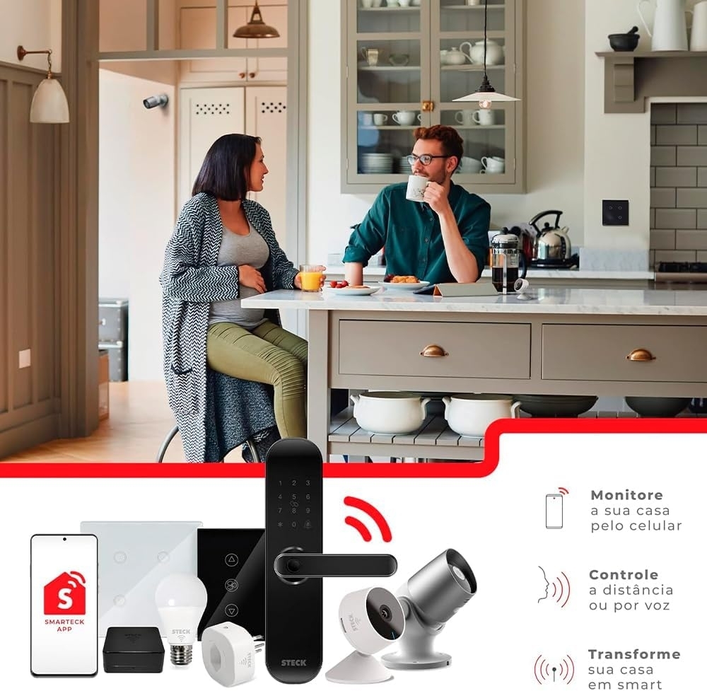 Interruptor Inteligente 4x2 Touch Steck Preto 3 Teclas Wi-Fi -SINT3P1