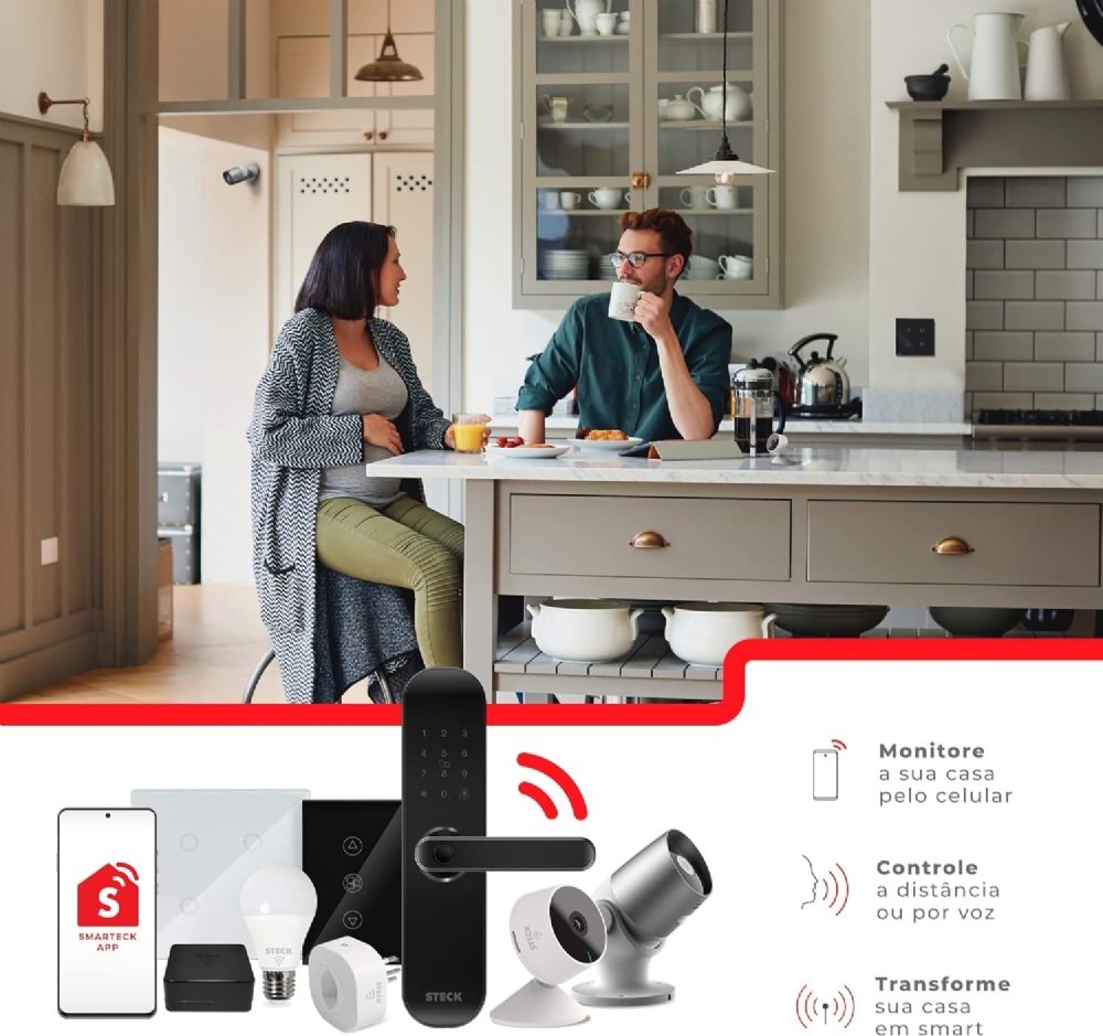 Interruptor Inteligente 4x2 Touch Steck Preto 3 Teclas Wi-Fi -SINT3P1