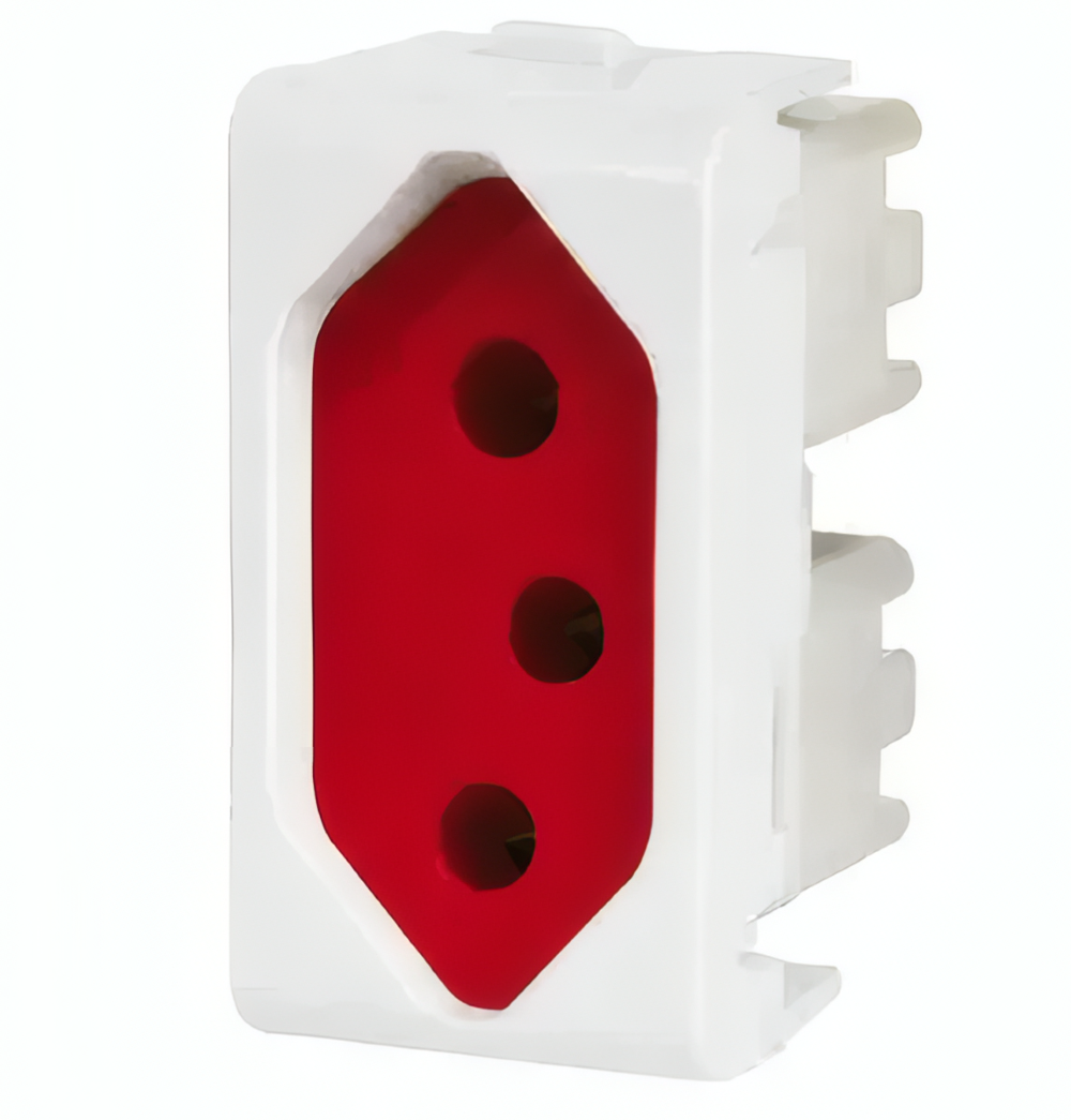 Modulo Tomada 2P+T 20A Lunare Branca Fundo Vermelho -PRM4741
