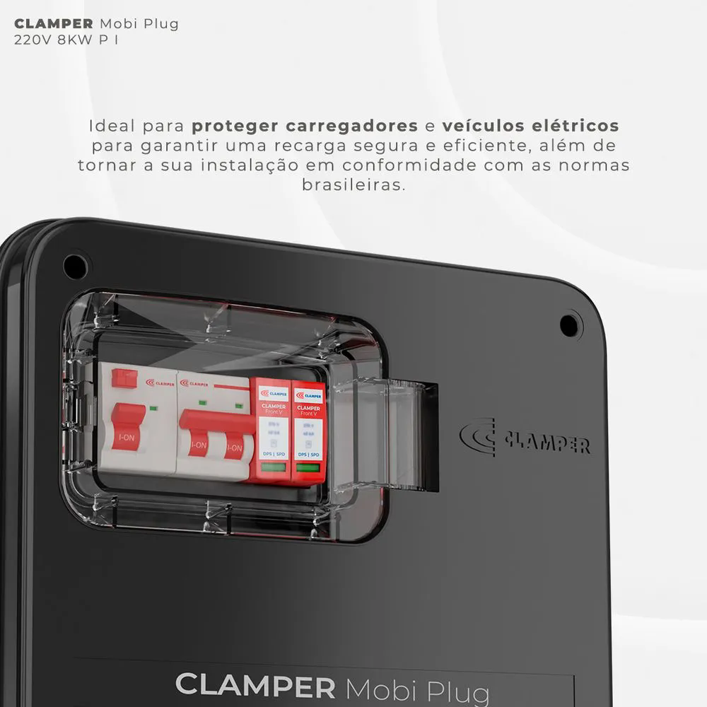 Quadro Proteção P/ Carro eletrico Clamper Mobi box Preto Tomada Industrial 32a 220V 8kw -024053