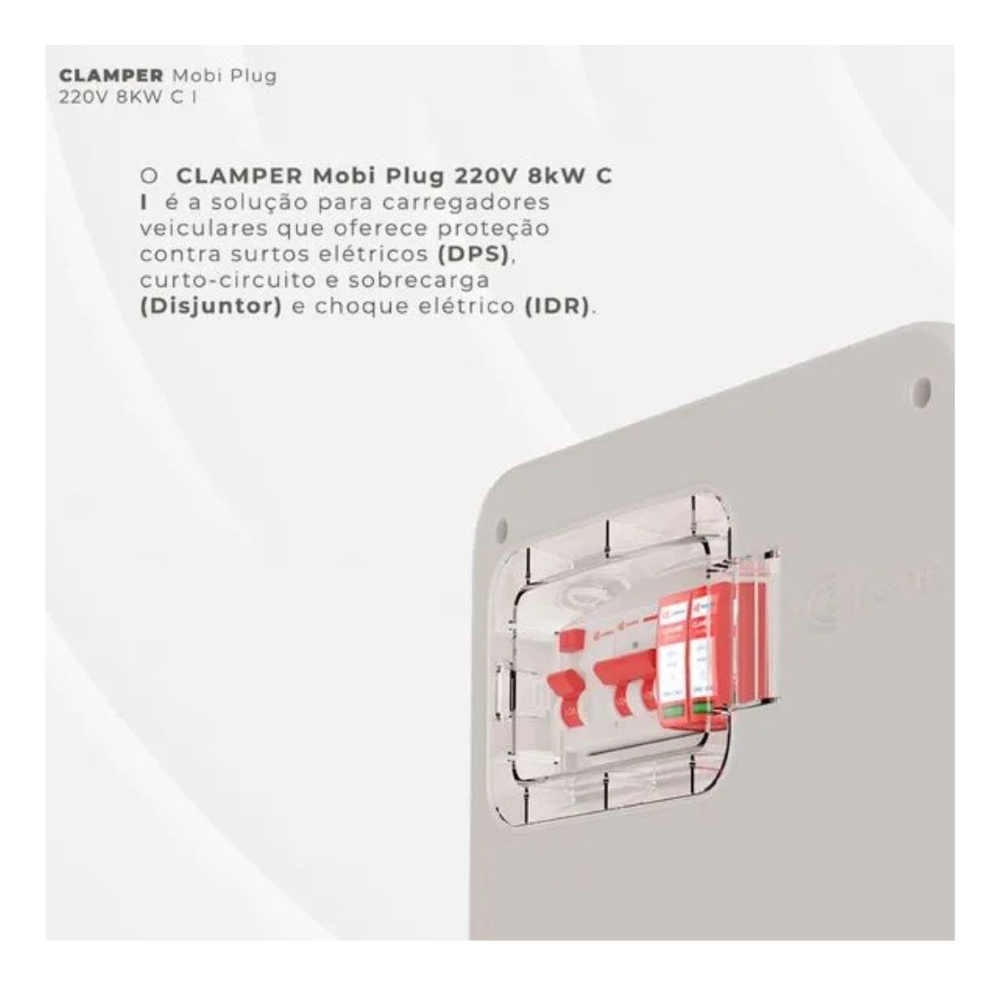 Quadro Proteção P/ Carro eletrico Clamper Mobi box Cinza Tomada Industrial 32a 220V 8kw -024054