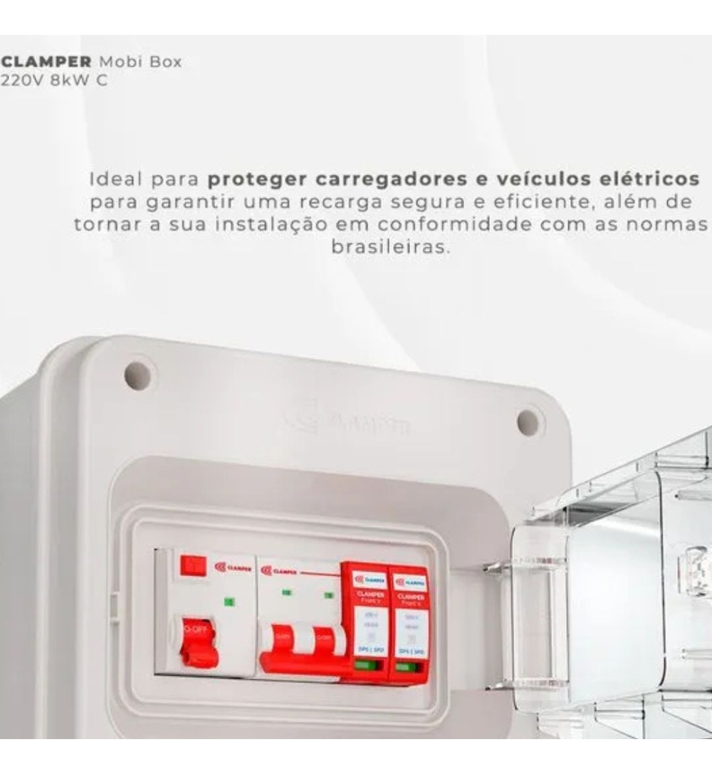 Quadro Proteção P/ Carro eletrico Clamper Mobi box Cinza Tomada Industrial 32a 220V 8kw -024054