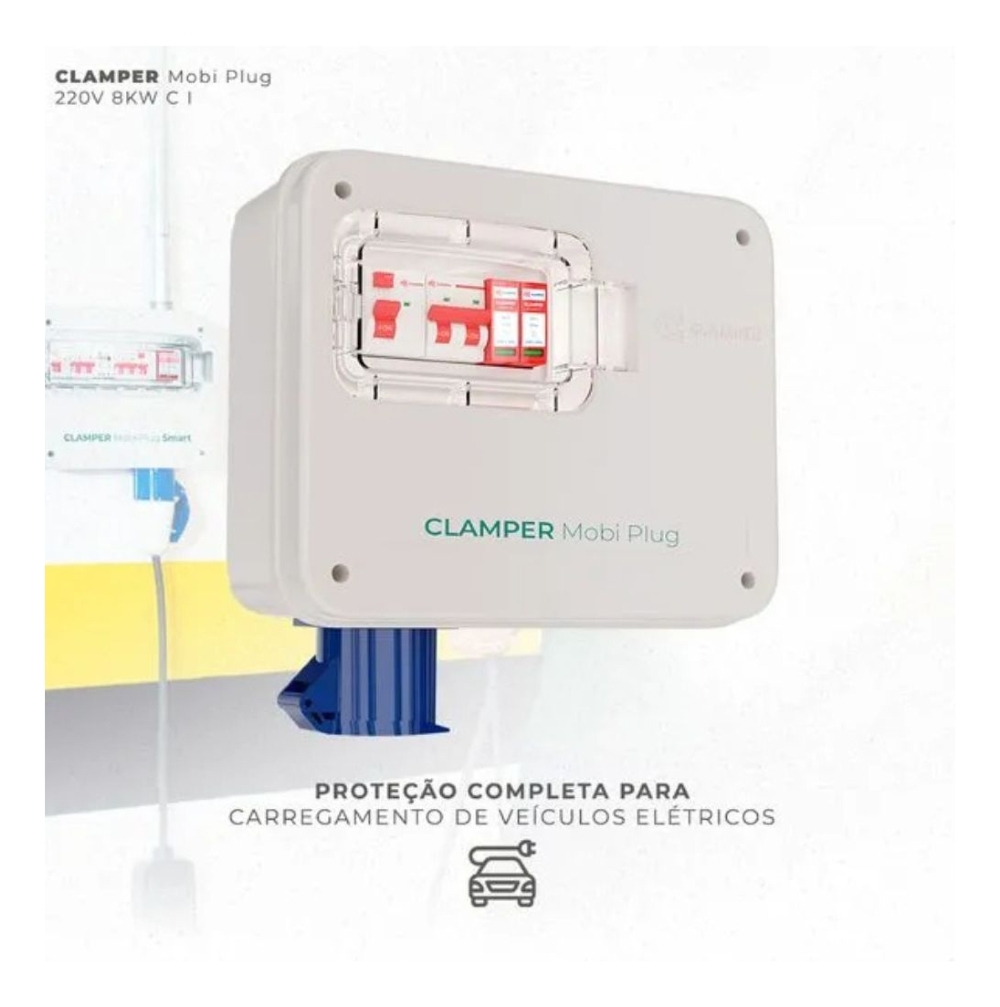 Quadro Proteção P/ Carro eletrico Clamper Mobi box Cinza Tomada Industrial 32a 220V 8kw -024054