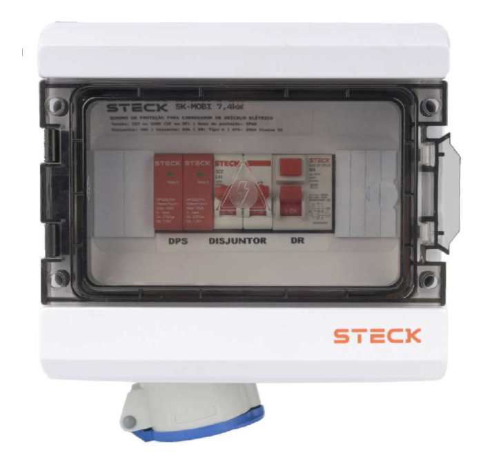 Quadro de Proteção Steck P/ carrro eletrico Mobi Box 220V 7.5KW  C/ Tom.2P+T 32a  -SKMOBIT
