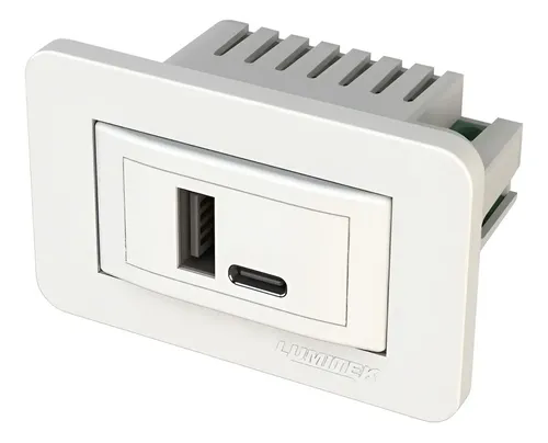 Tomada para marcenaria USB tipo A + USB tipo C 2A Lumitek Branca