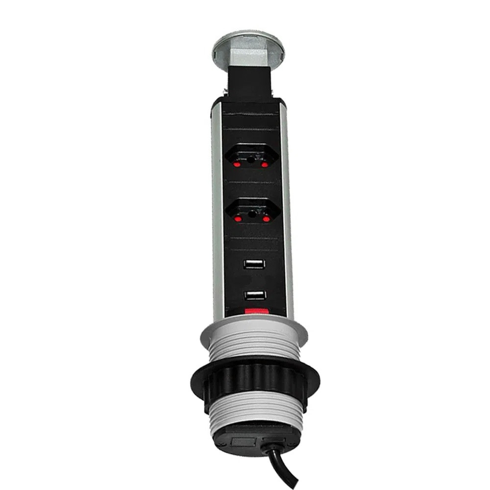 Torre de Tomada com 2 Tomadas + 2 USB - Cinza