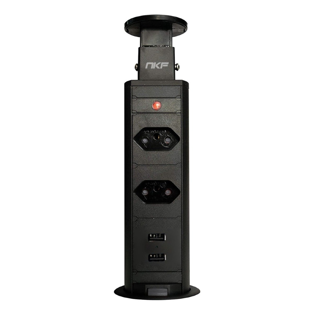 Torre de Tomada com 2 Tomadas + 2 USB - Preto